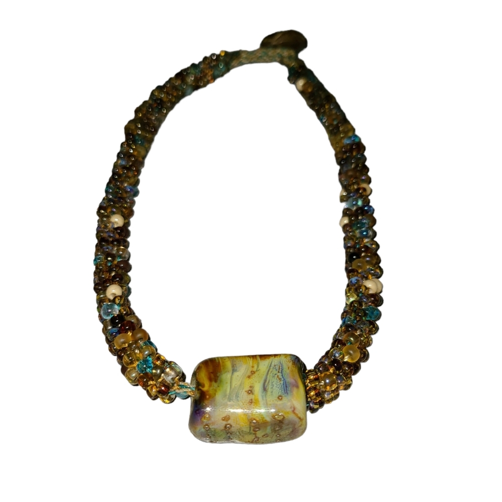 Handmade Earthtone Beaded Necklace 17"